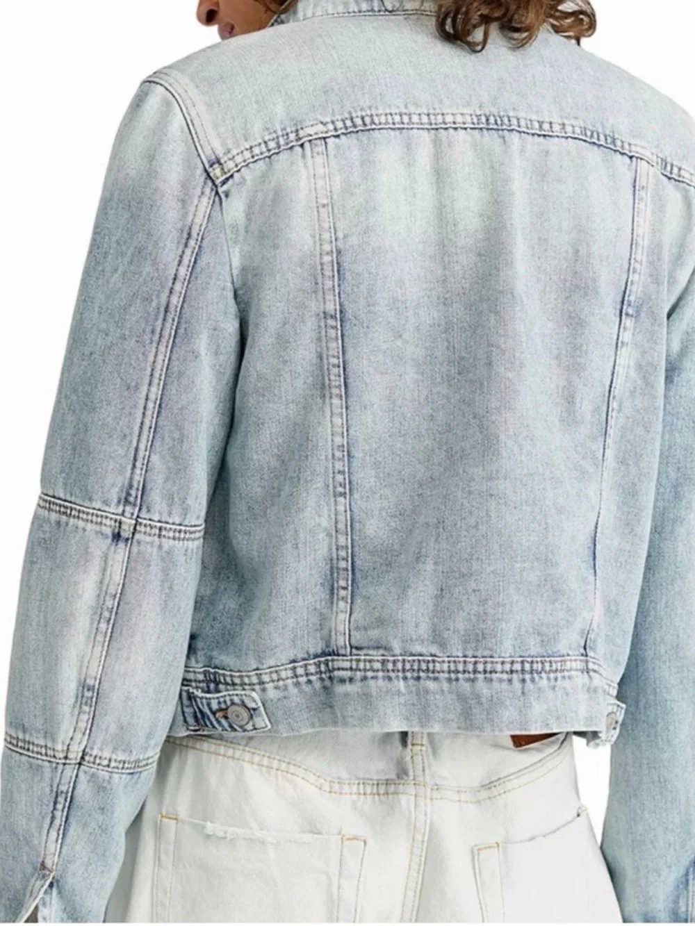 Free People Light Blue Distressed Denim Jacket - Size Medium - Picture 2 of 7